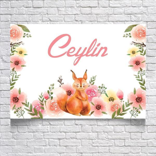 Çiçekli Sincap Temalı Doğum Günü Afişi 100X150 cm - Image 1