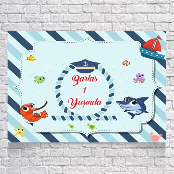 DENİZ VE BALIK TEMALI DOĞUM GÜNÜ AFİŞİ 100X150 cm - Image 1