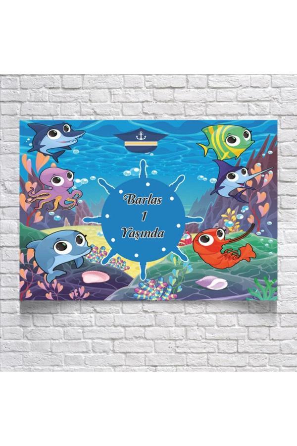 DENİZ VE BALIK TEMALI DOĞUM GÜNÜ AFİŞİ 50X70 cm - Image 1
