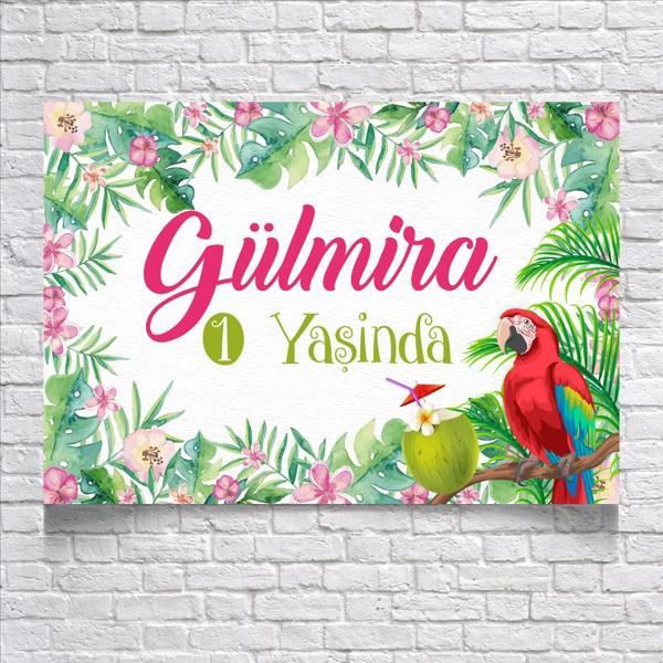 Tropikal Papağan Temalı Doğum Günü Afişi 70X100 cm - Image 1
