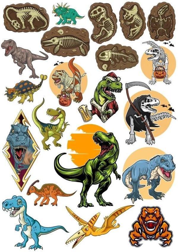 Dinozorlar Sticker Set 6 22 Parça Telefon, Tablet, Defter, Laptop Sticker - Image 1