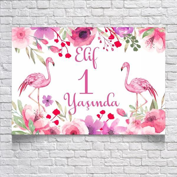 Flamingo Temalı Doğum Günü Afişi 100X150 cm - Image 1