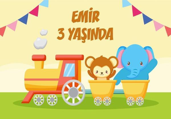 Hayvanlar ve Tren Temalı Doğum Günü Afişi 50X70 cm - Image 1