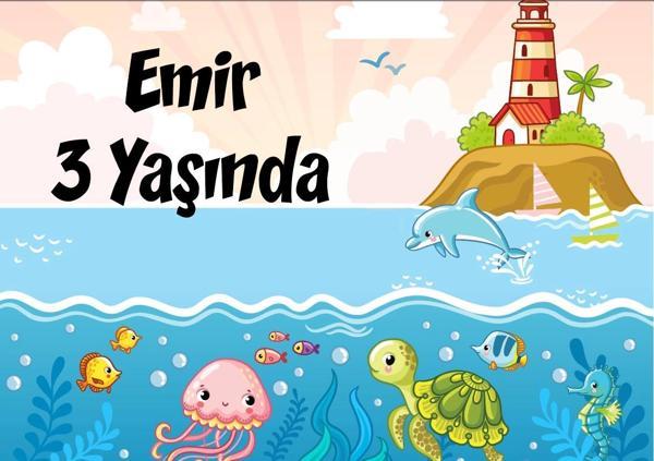 deniz ve deniz altı temalı doğum günü afişi 70X100 cm - Image 1