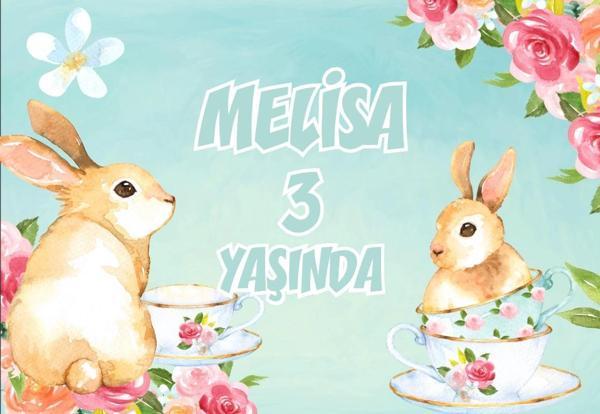 Çiçek ve Tavşan Temalı Doğum Günü Afişi 35X50 cm - Image 1