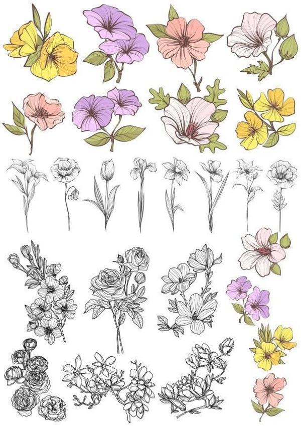 Çiçekler Sticker Set 23 Parça Telefon, Tablet, Defter, Laptop Sticker - Image 1