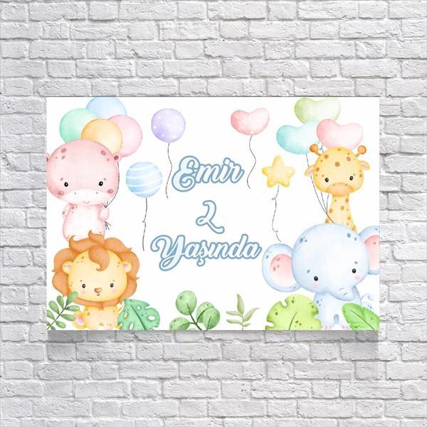 Sevimli Hayvanlar Safari Temalı Doğum Günü Afişi 35X50 cm - Image 1