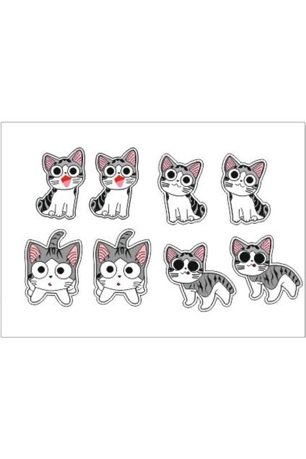 Sevimli Kedicik Sticker Set 8 Parça Telefon, Tablet, Defter, Laptop Sticker - Image 1