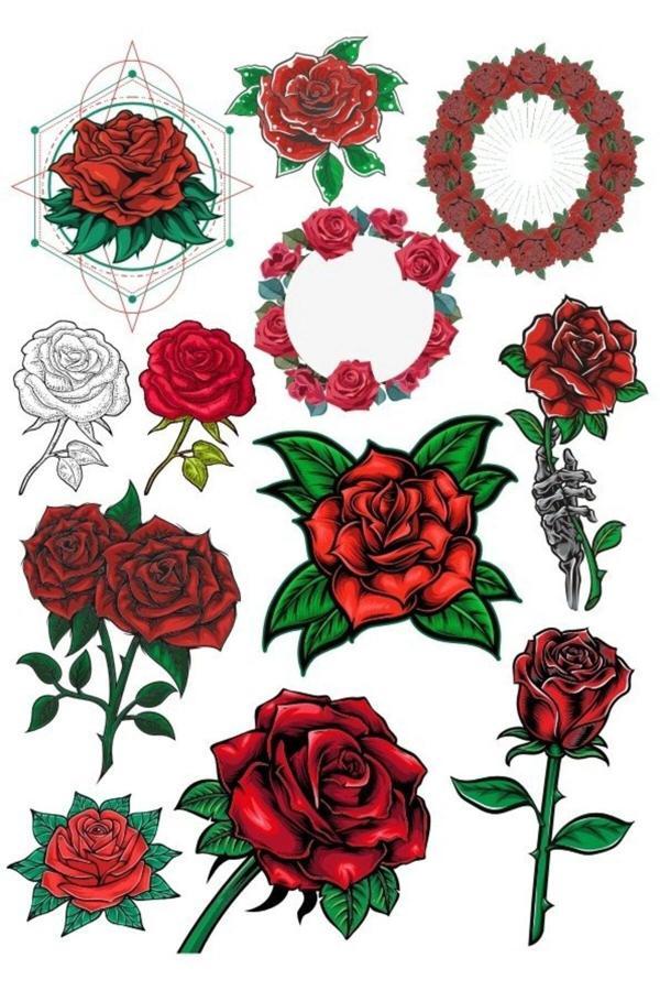 Gül Sticker Set 15 Parça Telefon, Tablet, Defter, Laptop Sticker - Image 1