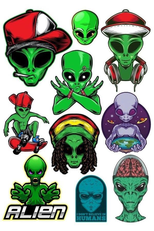 Uzaylı Sticker Set-2 10 Parça Telefon, Tablet, Defter, Laptop Sticker - Image 1