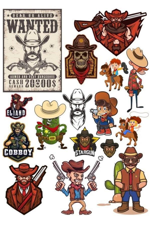 Kowboy Vahşi Batı Sticker Set-1 14 Parça Telefon, Tablet, Defter, Laptop Sticker - Image 1