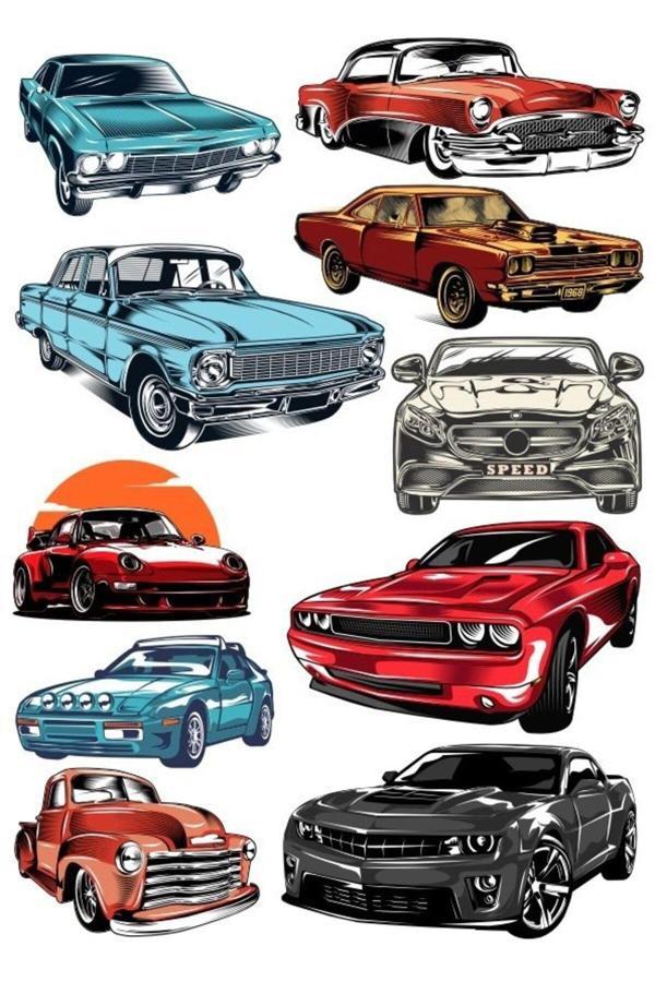 Arabalar Sticker Set-5 11 Parça Telefon, Tablet, Defter, Laptop Sticker - Image 1