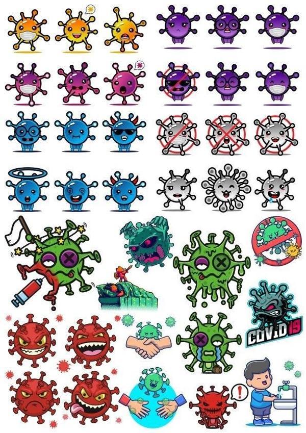 Virüs Sticker Set-6 25 Parça Telefon, Tablet, Defter, Laptop Sticker - Image 1