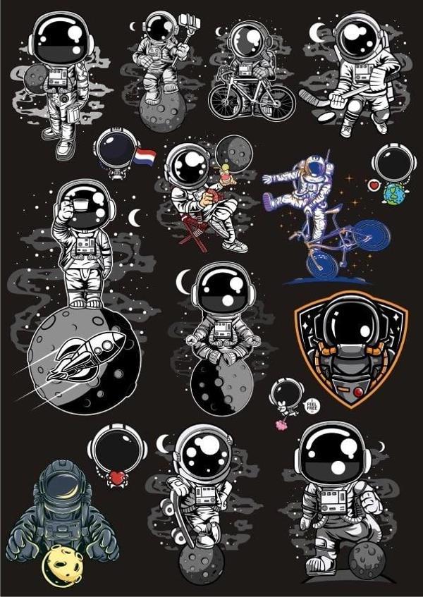 Astronot Sticker Set 14 20 Parça Telefon, Tablet, Defter, Laptop Sticker - Image 1