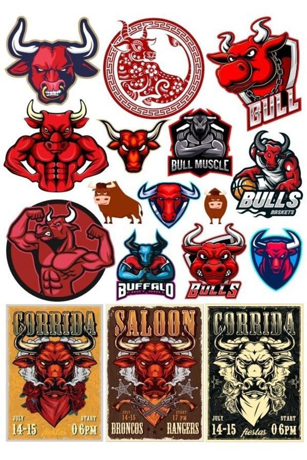 Boğa Sticker Set-7 17 Parça Telefon, Tablet, Defter, Laptop Sticker - Image 1