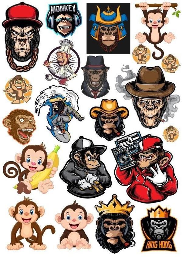 Maymun Goril Sticker Set-2 15 Parça Telefon, Tablet, Defter, Laptop Sticker - Image 1