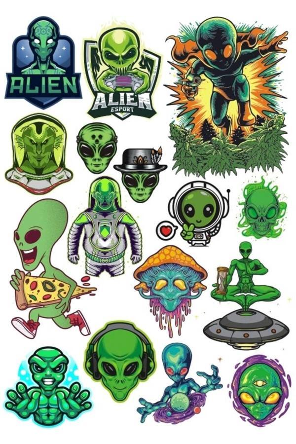 Uzaylılar Sticker Set 11 20 Parça Telefon, Tablet, Defter, Laptop Sticker - Image 1