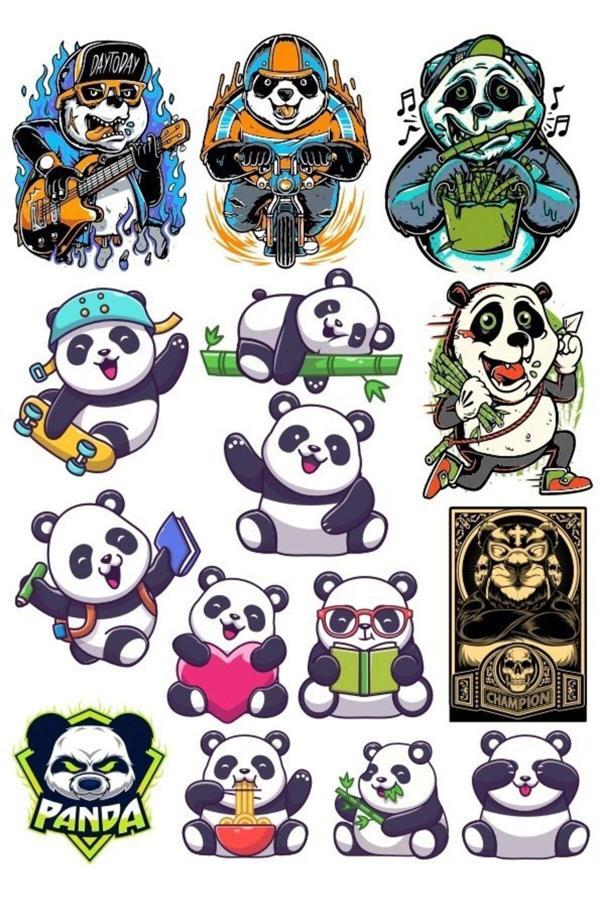 Panda Sticker Set-9 16 Parça Telefon, Tablet, Defter, Laptop Sticker - Image 1