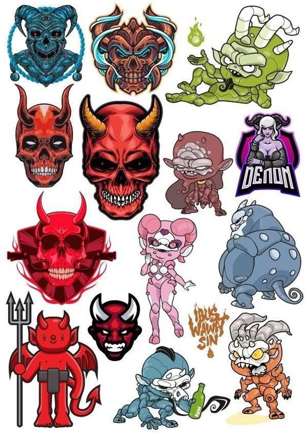Şeytan Sticker Set 18 15 Parça Telefon, Tablet, Defter, Laptop Sticker - Image 1