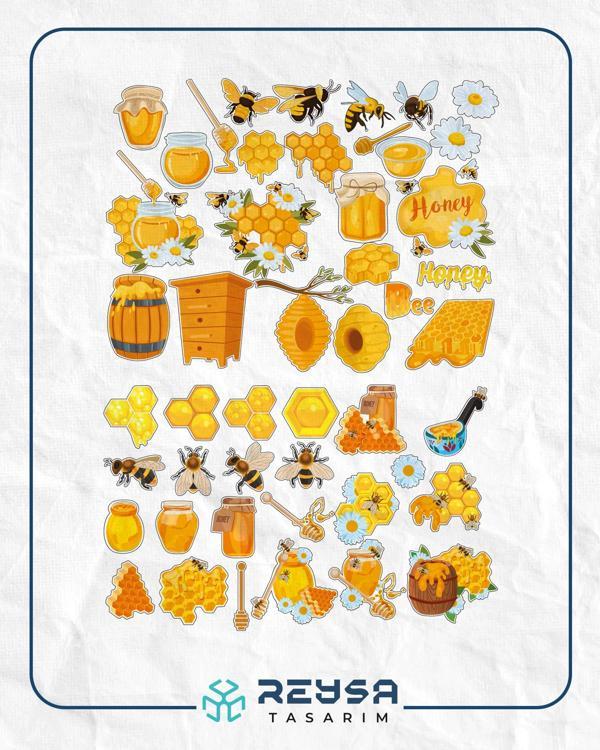 Arı Bal Sticker Set 15 Parça Telefon, Tablet, Defter, Laptop Sticker - Image 1