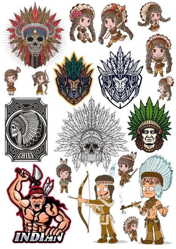 Kızılderili Apachi Sticker Set-2 16 Parça Telefon, Tablet, Defter, Laptop Sticker - Image 1