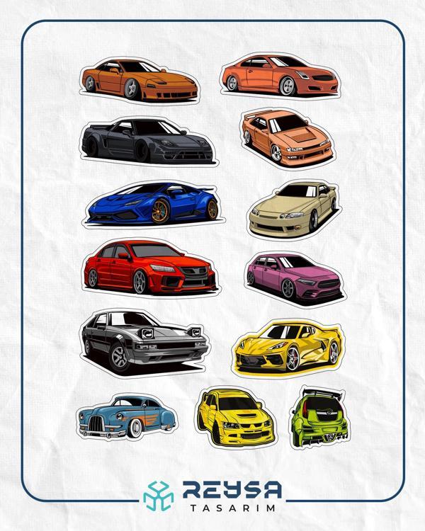 Arabalar Sticker Set 8 13 Parça Telefon, Tablet, Defter, Laptop Sticker - Image 1