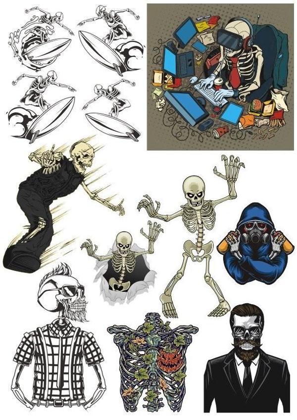 İskelet Kuru Kafa Sticker Set-2 15 Parça Telefon, Tablet, Defter, Laptop Sticker - Image 1
