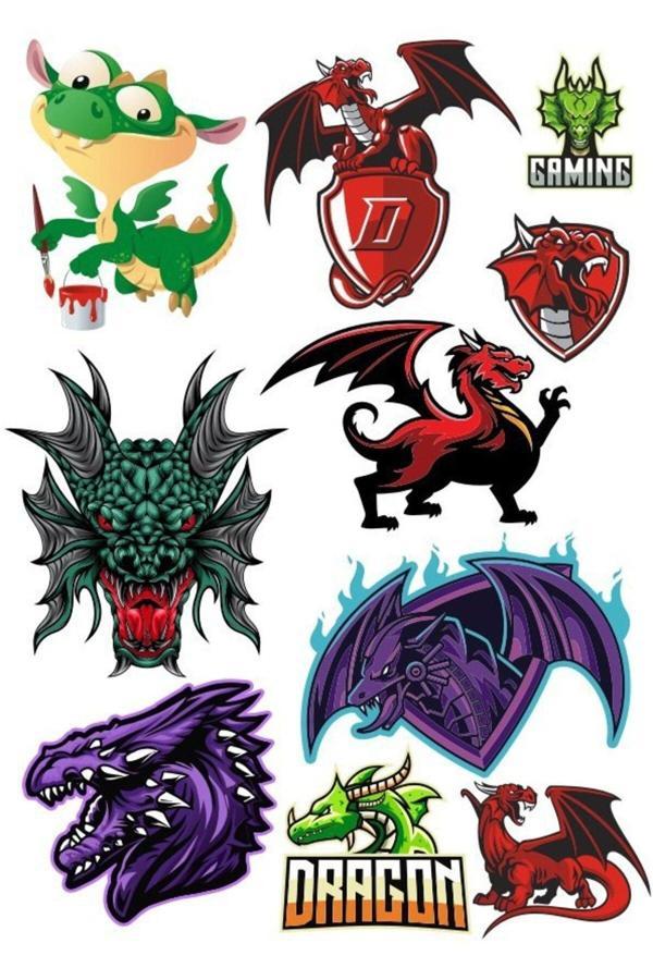 Ejderha Dragon Sticker Set-2 10 Parça Telefon, Tablet, Defter, Laptop Sticker - Image 1