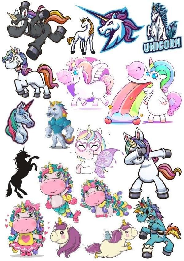 Unicorn Sticker Set 7 15 Parça Telefon, Tablet, Defter, Laptop Sticker - Image 1