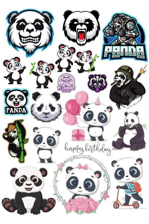 Panda Sticker Set-14 17 Parça Telefon, Tablet, Defter, Laptop Sticker - Image 1
