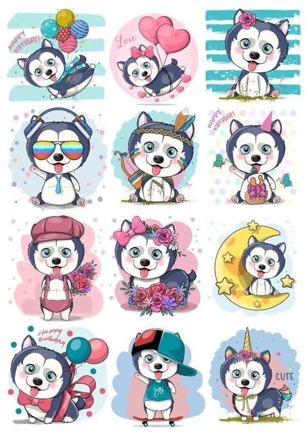 Sevimli Köpek Sticker Set 12 Parça Telefon, Tablet, Defter, Laptop Sticker - Image 1