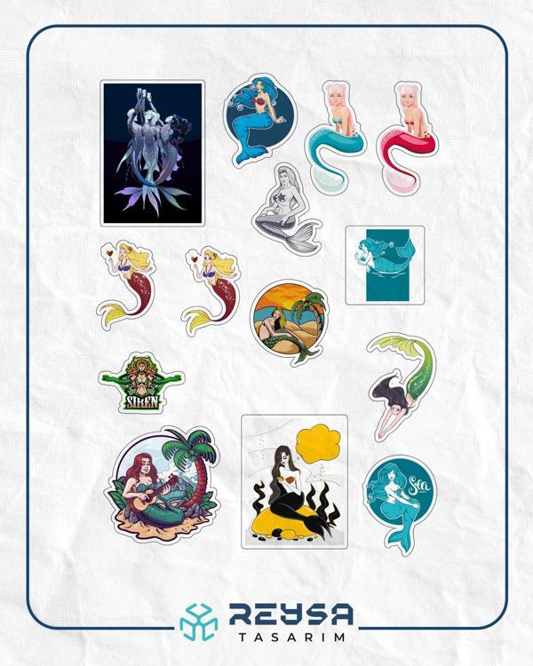 Deniz Kızları Sticker Set 2 20 Parça Telefon, Tablet, Defter, Laptop Sticker - Image 1