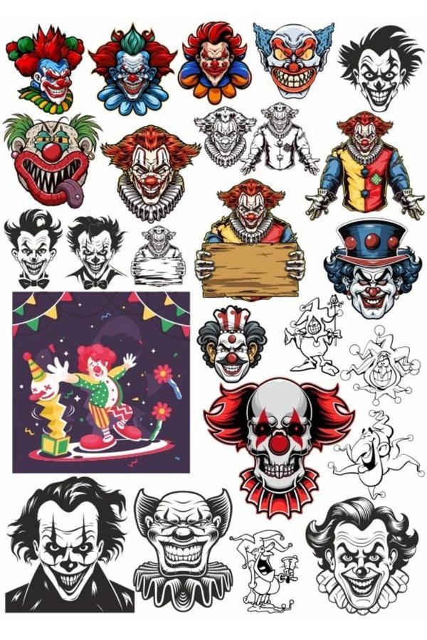 Korkunç Palyaço Yüzleri Sticker Set 1 - Image 1