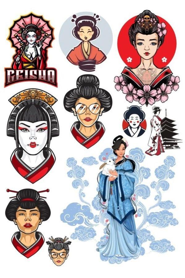 Geisha Sticker Set-1 13 Parça Telefon, Tablet, Defter, Laptop Sticker - Image 1