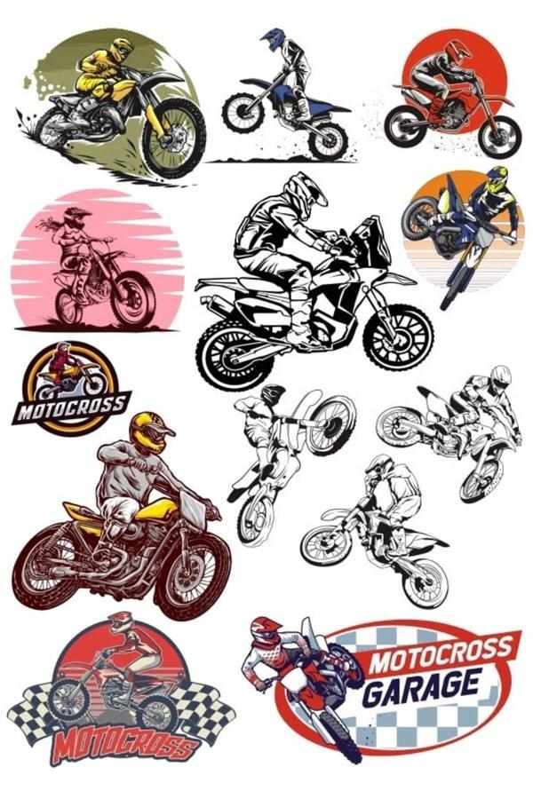 Motorcu ve Motor Sitcker Set 15 Parça Telefon, Tablet, Defter, Laptop Sticker - Image 1