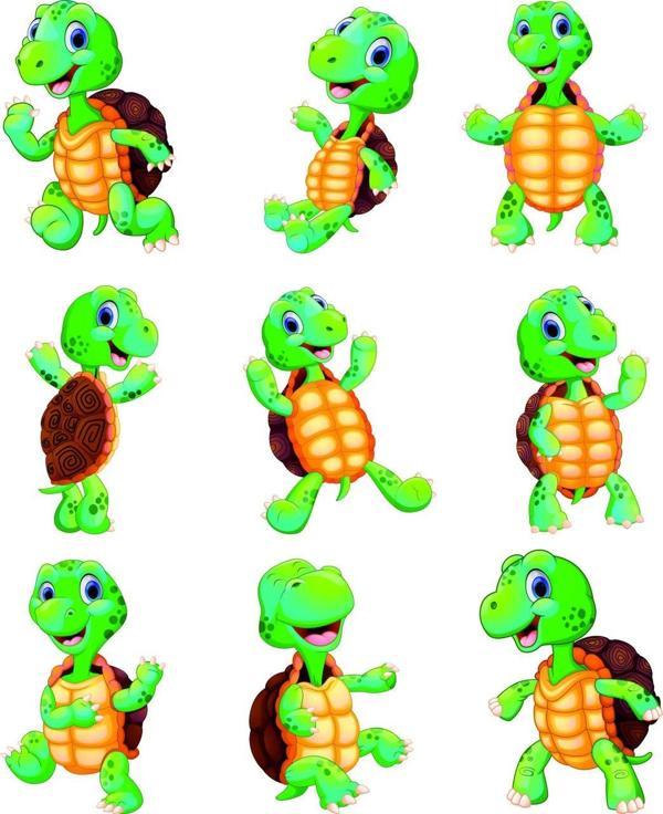 Sevimli Kaplumbağa Sticker Set 9 Parça Telefon, Tablet, Defter, Laptop Sticker - Image 1