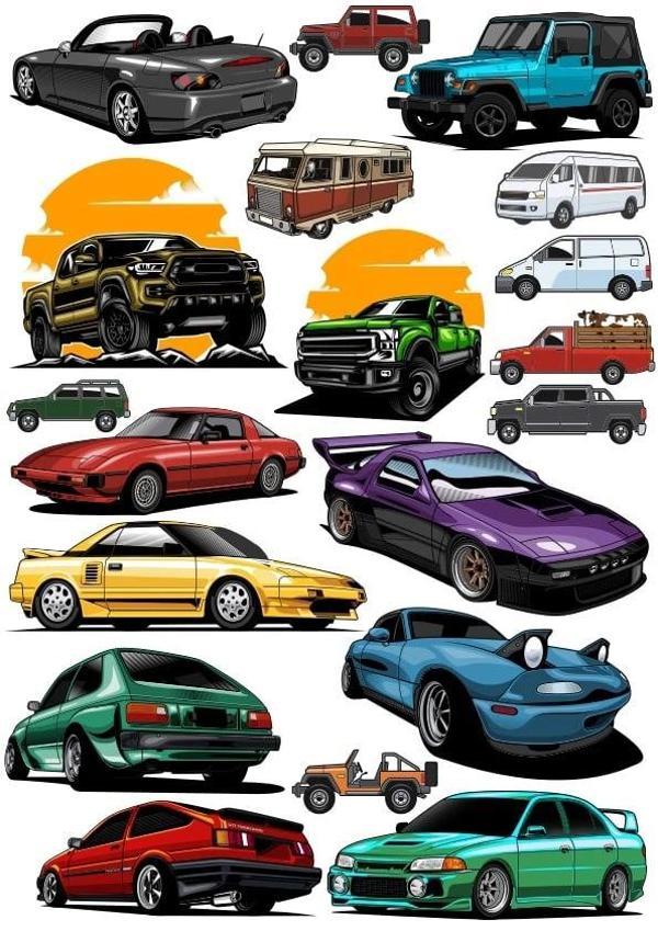 Arabalar Sticker Set 18 Parça Telefon, Tablet, Defter, Laptop Sticker - Image 1