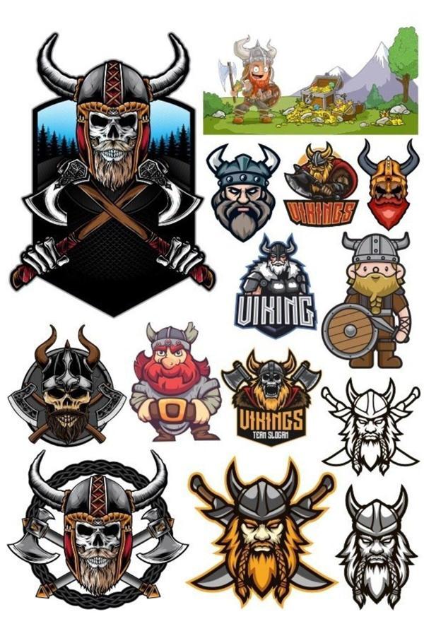 Vikings İsklelet ve Savaşçı Sticker Set 17 Parça Telefon, Tablet, Defter, Laptop Sticker - Image 1
