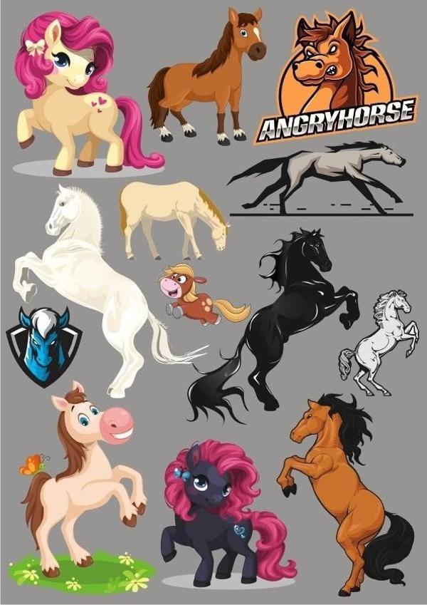 At ve Unicorn Sticker Set 12 Parça Telefon, Tablet, Defter, Laptop Sticker - Image 1