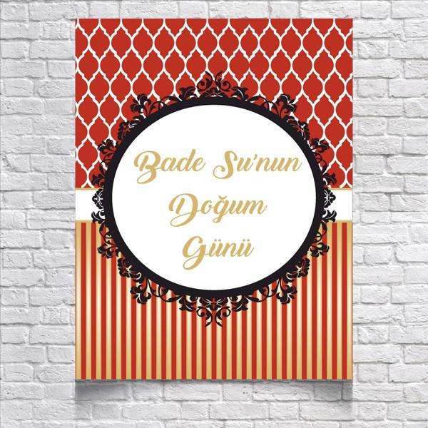 Kırmızı Çizgili Doğum Günü Afişi 50X70 cm - Image 1