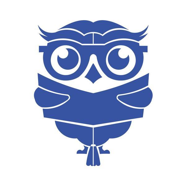 Kitap Okuyan Baykuş Sticker 17x17 Cm Mavi - Image 1