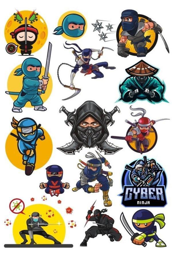 Ninja Sticker Set-2 15 Parça Telefon, Tablet, Defter, Laptop Sticker - Image 1