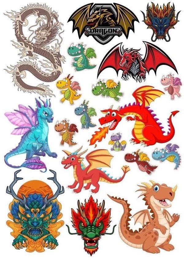 Ejderha Dragon Sticker Set-7 15 Parça Telefon, Tablet, Defter, Laptop Sticker - Image 1