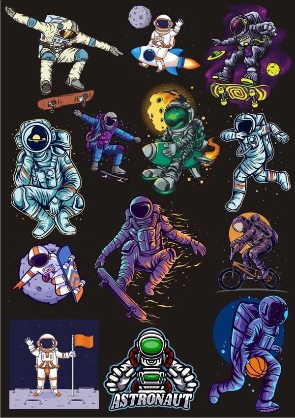 Astronot Sticker Set-7 13 Parça Telefon, Tablet, Defter, Laptop Sticker - Image 1