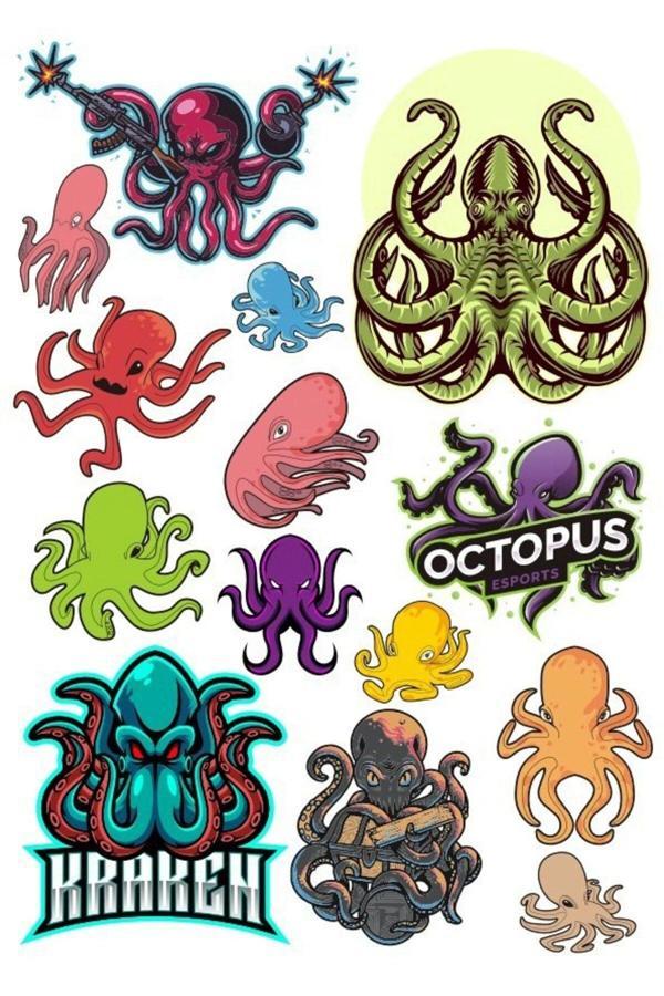 Ahtapot Sticker Set-1 17 Parça Telefon, Tablet, Defter, Laptop Sticker - Image 1