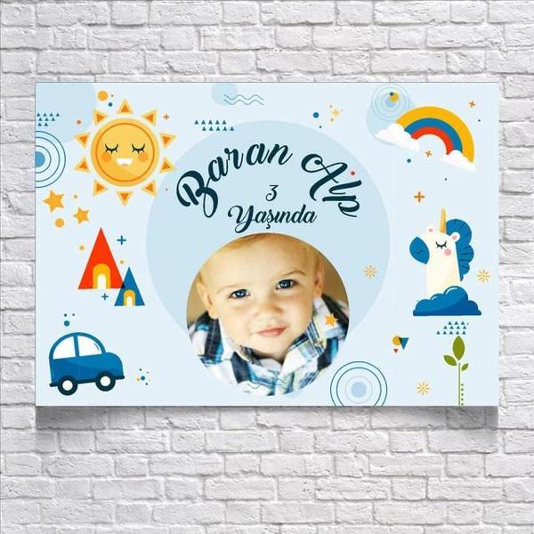 Mavi Oyuncak Temalı Doğum Günü Afişi Resimli 35x50 Cm - Image 1