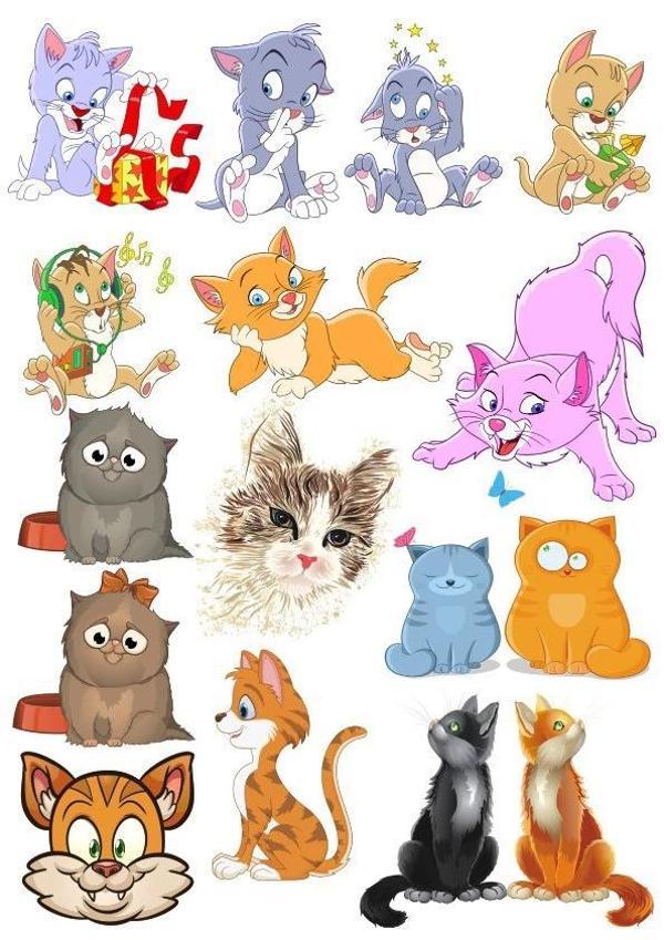 Sevimli Kediler Stikcer Set-1 14 Parça Telefon, Tablet, Defter, Laptop Sticker - Image 1