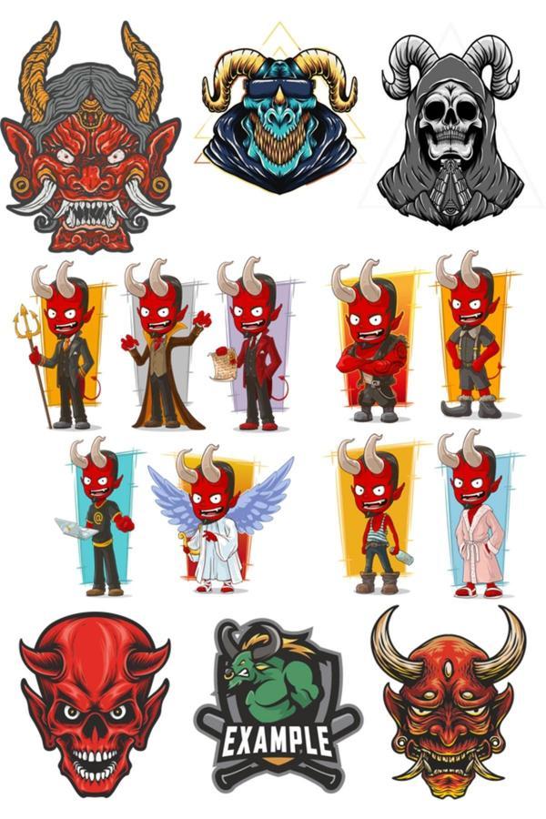 Şeytan Sitcker Set-2 12 Parça Telefon, Tablet, Defter, Laptop Sticker - Image 1