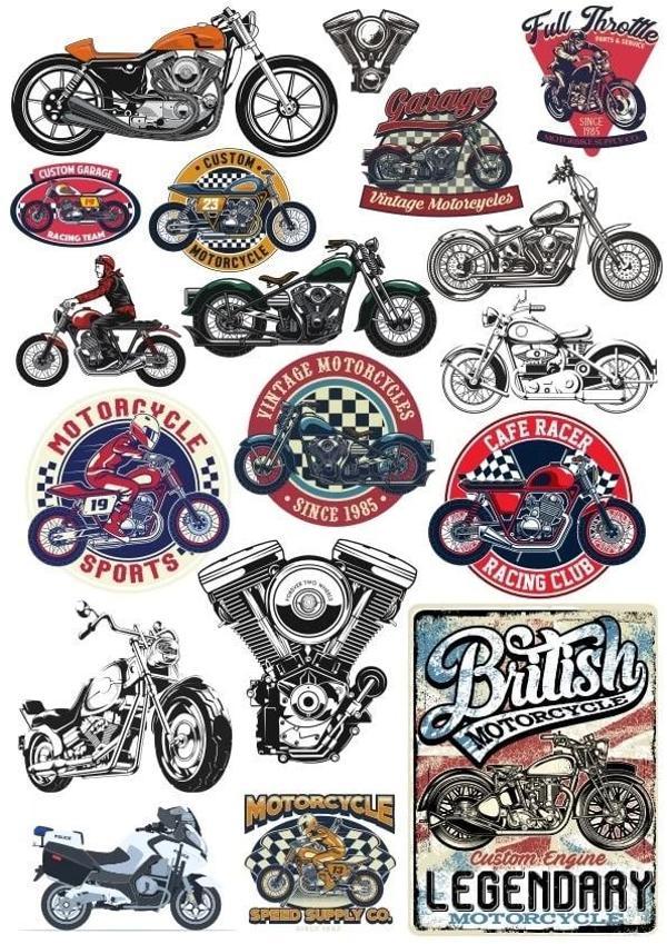 Retro Motorsiklet Sticker Set 16 Parça Telefon, Tablet, Defter, Laptop Sticker - Image 1