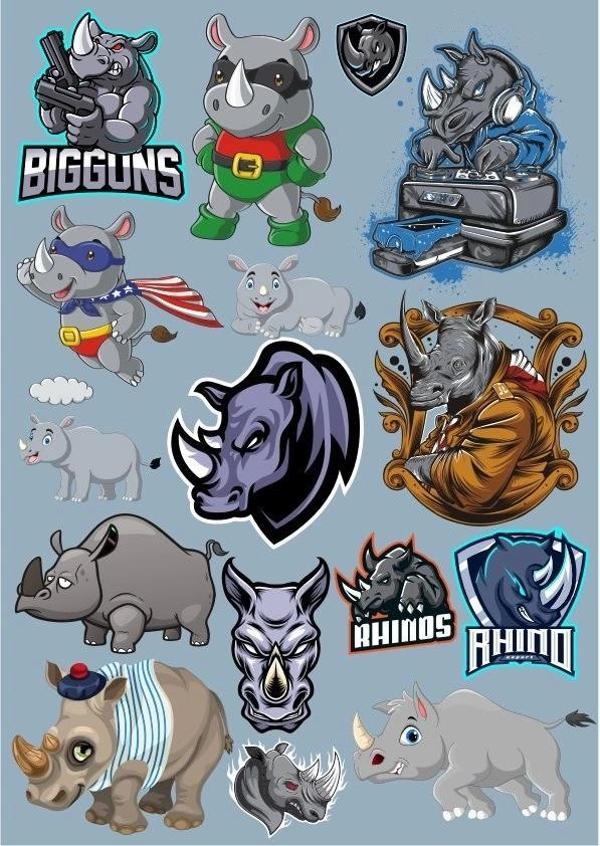 Gergedan Sticker Set-2 17 Parça Telefon, Tablet, Defter, Laptop Sticker - Image 1